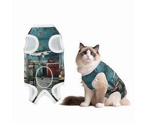 The Shark in The Background of The Old Kitchen Combinaison chirurgicale pour chien, 100 % coton respirant - Combinaison chirurgicale intégrale pour chien et chat avec imprimés mignons, animaux