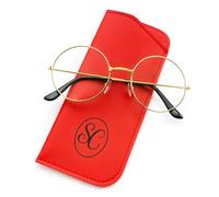 The Shelf Shack Lunettes de Père Noël - Lunettes de Père Noël rondes à monture dorée avec étui monogrammé rouge | Accessoire de Noël et remplissage de bas de Noël pour enfants | Décoration anti-visite