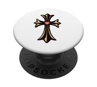 The Shine Pink Heart Gold Cross PopSockets PopGrip Adhésif