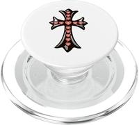 The Shine Pink Heart Pave Silver Cross PopSockets PopGrip pour MagSafe