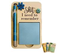 The Shit I Need to Remember Porte-notes autocollantes, distributeur de notes autocollantes en bois avec stylo à bille, le cadeau parfait pour votre collègue le plus oublieux et vous-même (BLUE)