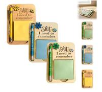 The Shit I Need to Remember Sticky Note Holder, Funny Wooden Memo Pad Organizer, Post It Note Dispenser, with Ballpoint Pen, for Your Most Forgetful Coworker and Yourself (3Pcs)