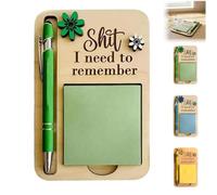 The Shit I Need to Remember Sticky Note Holder, Funny Wooden Memo Pad Organizer, Post It Note Dispenser, with Ballpoint Pen, for Your Most Forgetful Coworker and Yourself (Green)