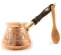 The Silk Road Trade - Série ACI (petite taille) - Cafetière turque en cuivre massif gravé avec poignée en bois (266,2 ml)