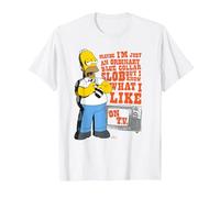 The Simpsons Homer Simpson Just an Ordinary Blue Collar Slob T-Shirt, Homme, Blanc, L