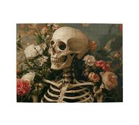 The Skeleton Man Lies Among The Flowers Puzzle en bois de 500 pièces pour adultes Puzzle stimulant pour jeu de taille 38,1 x 51,8 cm