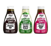 The Skinny Food Co Piment doux, ail et herbes, Smokey BBQ Ensemble de 3 sauces condiments sans sucre zéro calories, 425 ml