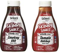 The Skinny Food Co. Skinny Sirup Lot de 2 sachets de ketchup fumé pour barbecue et tomates 425 ml