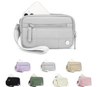 The Small Wallet 2nd Gen,Nylon Quilted Wristlet Wallets For Women,Fashion Lightweight Purse with 3 Zipper and ID Window(Gray)