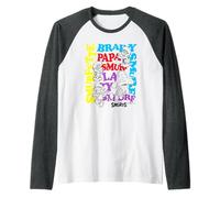 The Smurfs Character Outlines and Groovy Text Cartoon Manche Raglan