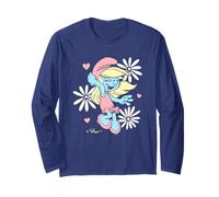 The Smurfs Cute Daisy Smurf Smurfette Retro Big Chest Logo Manche Longue