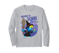 The Smurfs Prepare to Scare Witch Halloween Retro Cartoon Manche Longue