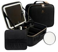 The Snap Style Organiseur de maquillage avec miroir éclairé par LED, 27,6 x 24,9 x 11,9 cm, grossissement 10x, câble de charge inclus, noir, noir, 10.63x9.45x4.33, Sacs de maquillage de voyage
