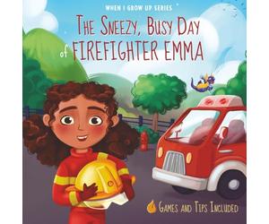 The Sneezy, Busy Day of Firefighter Emma. Personalized book for kids with Black Curly Hair