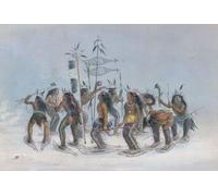 The Snow Shoe Dance. An annuual dance performed after the fall of the first snow. From Catlin's North American Indian Portfolio publié à Londres 1844 par l'artiste aventurier américain George Catlin