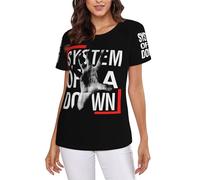 The SOAD Down Music Rock Band System T-Shirt Femme, Motif Groupe, Doux, Vintage, Manches Courtes, Coupe Slim, décontracté, pour Concert, Noir Small