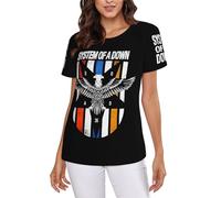 The SOAD Down Music Rock Band System T-Shirt Femme, Motif Groupe, Doux, Vintage, Manches Courtes, Coupe Slim, décontracté, pour Concert, Noir Large