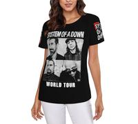 The SOAD Down Music Rock Band System T-Shirt Femme, Motif Groupe, Doux, Vintage, Manches Courtes, Coupe Slim, décontracté, pour Concert, Noir Medium