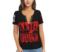 The SOAD Down Music Rock Band System T-Shirt Sexy à Manches Courtes et col en V Profond pour Femme, Motif Groupe de Rock des années 90, Tenue de Concert, Produit Vintage, Noir XX-Large