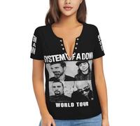 The SOAD Down Music Rock Band System T-Shirt Sexy à Manches Courtes et col en V Profond pour Femme, Motif Groupe de Rock des années 90, Tenue de Concert, Produit Vintage, Noir Medium