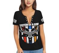 The SOAD Down Music Rock Band System T-Shirt Sexy à Manches Courtes et col en V Profond pour Femme, Motif Groupe de Rock des années 90, Tenue de Concert, Produit Vintage, Noir Medium
