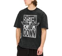 The SOAD Down Music Rock Band System T-Shirt Vintage délavé à Manches Courtes pour Homme - T-Shirt Oversize en Coton à épaules Tombantes, Logo de Groupe Doux pour Les Fans de Rock, Noir Small