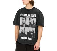 The SOAD Down Music Rock Band System T-Shirt Vintage délavé à Manches Courtes pour Homme - T-Shirt Oversize en Coton à épaules Tombantes, Logo de Groupe Doux pour Les Fans de Rock, Noir Medium