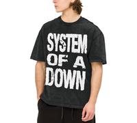 The SOAD Down Music Rock Band System T-Shirt Vintage délavé à Manches Courtes pour Homme - T-Shirt Oversize en Coton à épaules Tombantes, Logo de Groupe Doux pour Les Fans de Rock, Noir Large
