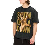 The SOAD Down Music Rock Band System T-Shirt Vintage délavé à Manches Courtes pour Homme - T-Shirt Oversize en Coton à épaules Tombantes, Logo de Groupe Doux pour Les Fans de Rock, Noir Medium