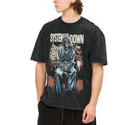 The SOAD Down Music Rock Band System T-Shirt Vintage délavé à Manches Courtes pour Homme - T-Shirt Oversize en Coton à épaules Tombantes, Logo de Groupe Doux pour Les Fans de Rock, Noir Large