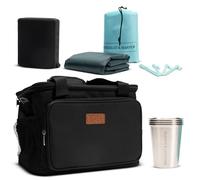 The Socialite Summer Gift Set - Tapis de plage imperméable surdimensionné (2,1 m x 2 m), haut-parleur Bluetooth sans fil portable, 4 gobelets en acier inoxydable (335 ml), sac isotherme de 15 l -