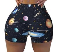 The Solar Family Print Short d'entraînement taille haute pour femme - Pour le sport, l'athlétisme, le yoga, le motard, la course à pied, la gym, Noir/blanc, S