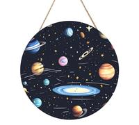 The Solar Family Round Wood Panel Painting 30,5 cm Illustration exquise, bois respectueux de l'environnement, un choix élégant pour la décoration de la maison.