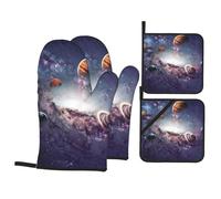 The Solar System Lot de 4 gants de cuisine résistants à la chaleur antidérapants avec boucle de suspension pour cuisine, grillades, pâtisseries, barbecues