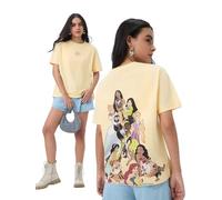 The Souled Store Disney Princess T-shirt surdimensionné à manches courtes et col rond en coton imprimé graphique jaune clair pour femme et fille, princesse, XXL