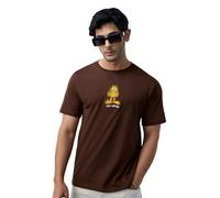 The Souled Store Garfield : Who Cares T-shirt à manches courtes col rond marron brodé coupe droite léger quotidien décontracté culture pop coton, Qui se soucie, XXL