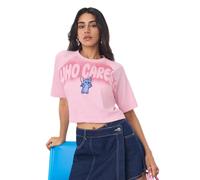 The Souled Store Lilo & Stitch: Disney Femmes et Filles Manches Courtes Col Rond Coton Brodé Léger Streetwear Crop Top Oversize, Rose clair, 42