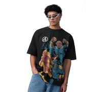 The Souled Store Marvel : Fantastic Four Men and Boys manches courtes col rond imprimé graphique noir coton léger respirant toutes saisons surdimensionné t-shirt, Noir, 44