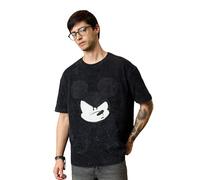 The Souled Store Mickey Mouse T-shirt à manches courtes pour homme et garçon - Col rond - Anthracite - Imprimé graphique - Décontracté - Léger - Épaules dénudées - Mode streetwear, Sans mousy, L