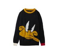 The Souled Store Pull officiel Looney Tunes Sylvester et Daffy à manches longues pour garçon, col rond, imprimé noir, Noir , 7-8 ans