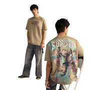 The Souled Store Superman : combat pour les bons hommes et les garçons manches courtes col rond beige imprimé graphique vêtement de rue décontracté t-shirt ample en coton, Fight For Good, L