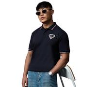 The Souled Store Superman : Hero's Sign Homme et Garçon Manches Courtes Col Splitter Graphique Noir Imprimé Mélange de Coton Coupe Regular Fit Tissu Respirant Polo, Noir , S