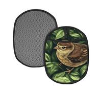 The Sparrow Is Standing On The Green Leaf Tapis de casseroles en silicone Gants de four en vrac Imprimés Coussinets chauds pour cuisine restaurants 24 x 19 cm