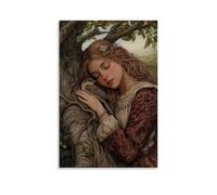 The Sparrow Sleeps in Her Palm - Mary se repose sous un arbre avec la petite créature immobile - Poster décoratif à suspendre 60 x 90 cm
