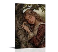 The Sparrow Sleeps in Her Palm - Mary se repose sous un arbre avec la petite créature immobile - Poster décoratif à suspendre 40 x 60 cm