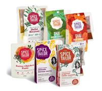 The Spice Tailor - Assortiment de sauce curry asiatique et indienne, comprenant du curry thaï vert et du curry thaï, du Tikka masala, du Korma et du Biryani, des végétariens - Fakeaway Bundle