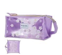 The Spirit Store Trousse de toilette en cuir - Grande trousse de toilette pour les voyages - Pratique à plier, Daisy Lilac transparent, Trousse de maquillage