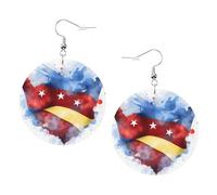 The Star-Spangled Banner Boucles d'oreilles rondes en cuir PVC imprimé double face avec crochets plaqués argent 925, taille unique, argent sterling, pierre d'or, One Size, Argent sterling, Pierre