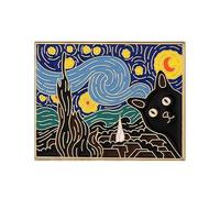 The Starry Night With A Black Cat Pin World Famous Oil Painting Series Badge Broche pour sac à dos, Acier inoxydable, Sans pierre précieuse