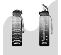 THE STEEL BOTTLE - Gourde de motivation 1 litre avec paille et créneaux horaires - BPA et Phthalate Free - Bouteille hermétique - Idéal pour le sport, le camping de gym (Black & White)